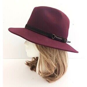 Gelso Bianco Burgundy Wool Felt Wide Brim Fedora Made in Italy O/S Adjustable